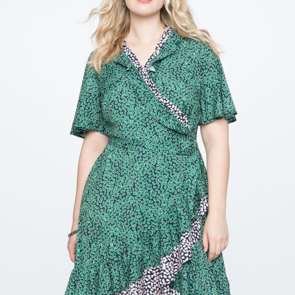 Eloquii Contrast Ruffle Wrap Dress